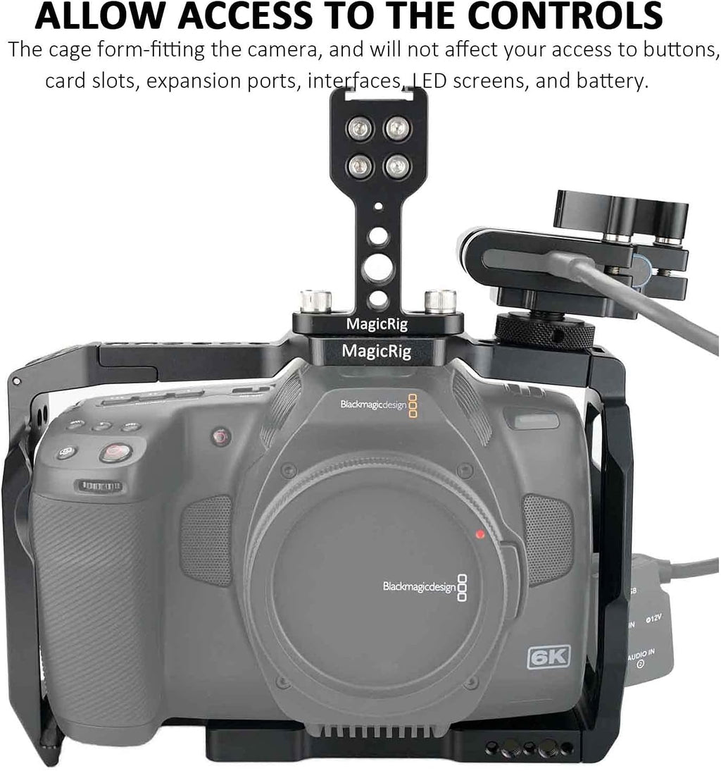Full Cage Kit for Blackmagic Pocket Cinema Camera 6K Pro, with Cheese Top Handle, SSD Mount Clamp Holder, Cold Shoe Mount, Camera Cage Rig Compatible with BMPCC 6K Pro