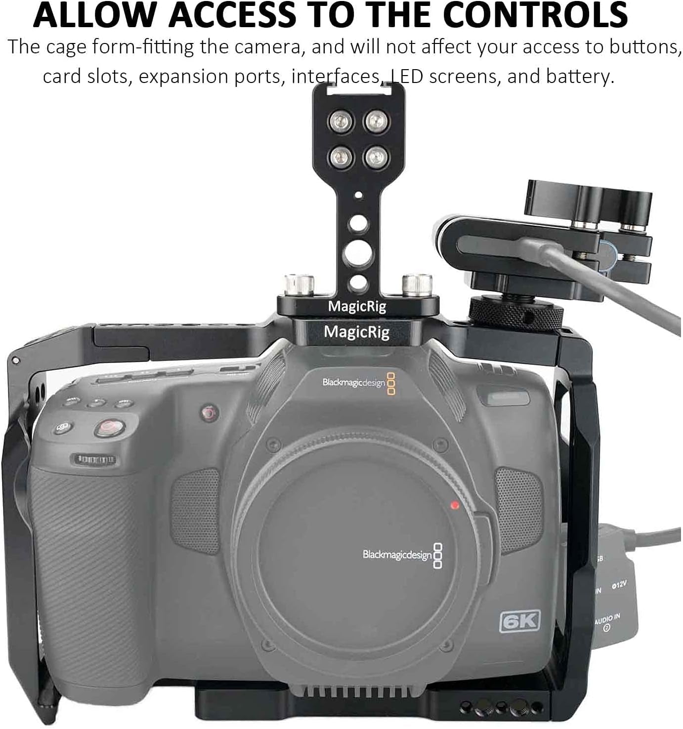 Full Cage Kit for Blackmagic Pocket Cinema Camera 6K Pro, with Cheese Top Handle, SSD Mount Clamp Holder, Cold Shoe Mount, Camera Cage Rig Compatible with BMPCC 6K Pro