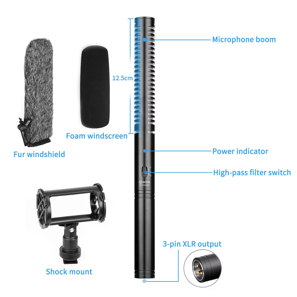 BY-BM6060 Professional Shotgun Microphone Super-Cardioid Condenser Mic for Filming Canon Nikon Sony Video DSLR Camcorder