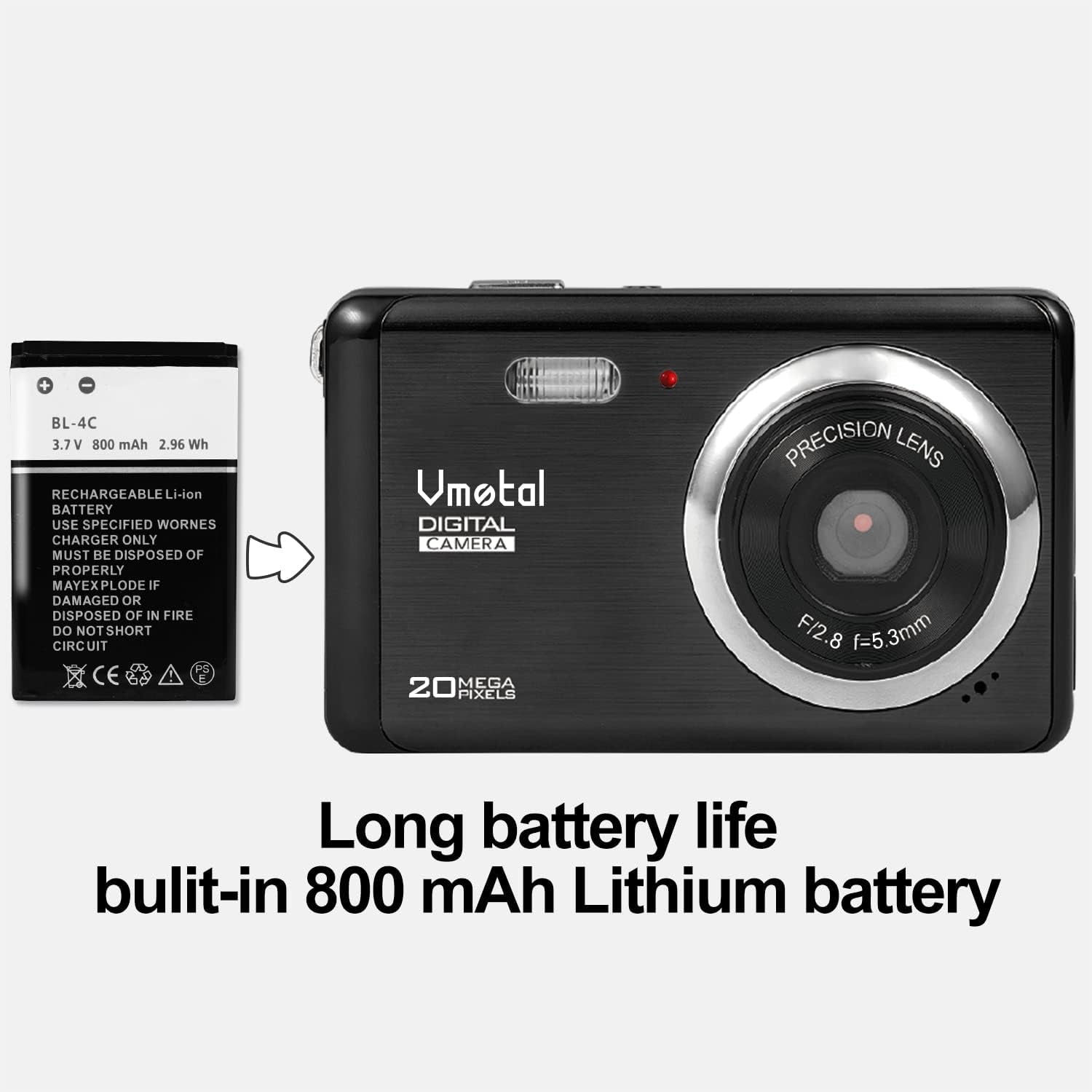 2.8 Inch LCD Rechargeable Mini Digital Camera,  1080P Video Camera Digital Students Cameras 20MP Compact Camera Travel,Holiday,Birthday Present for Kids/Beginners/Teens/Seniors (Black)