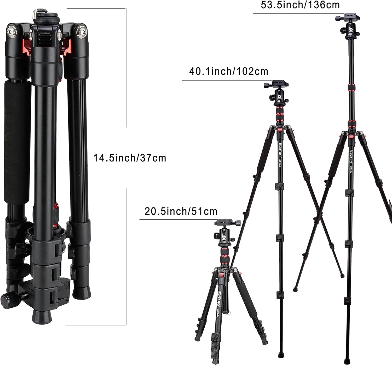 B690A Camera Tripod for Travel,Lightweight Aluminum Portable DSLR Tripod with 360 Degree Ball Head and Carry Bag, Camera Stand for Ring Light & Canon Nikon Sony DSLR