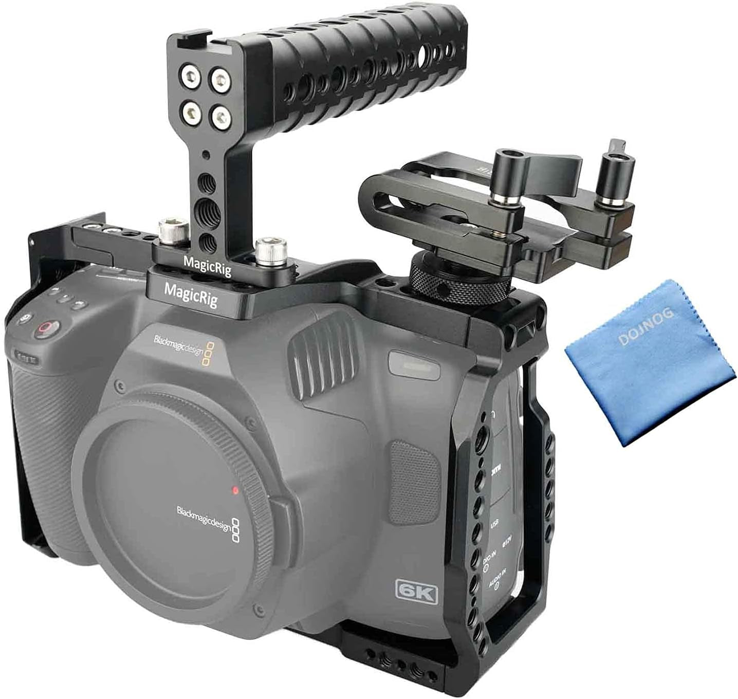 Full Cage Kit for Blackmagic Pocket Cinema Camera 6K Pro, with Cheese Top Handle, SSD Mount Clamp Holder, Cold Shoe Mount, Camera Cage Rig Compatible with BMPCC 6K Pro