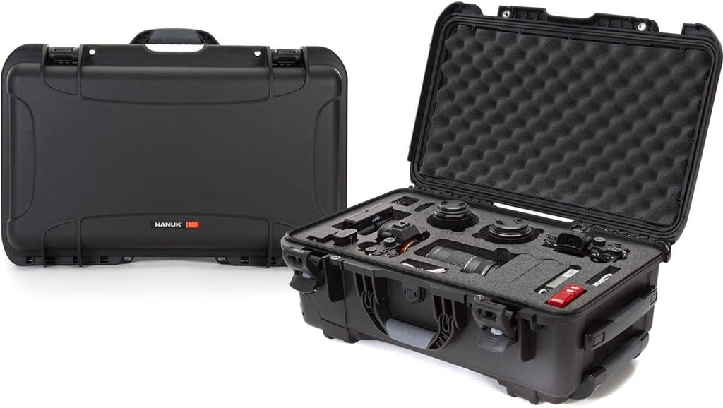 Media Series 935 Wheeled Lightweight NK-7 Resin Waterproof Hard Case with Foam Insert for Canon and Nikon DSLR Cameras, Black