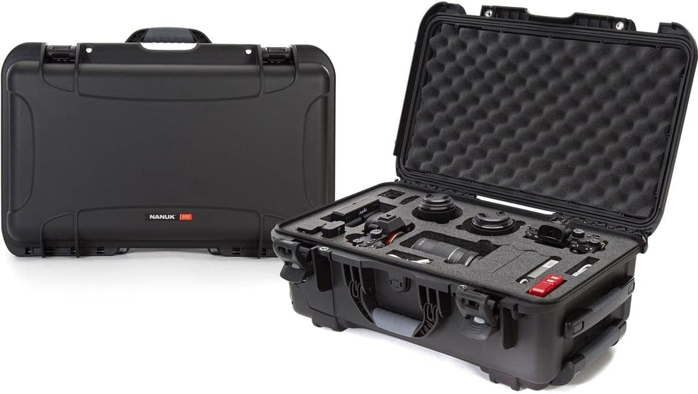Media Series 935 Wheeled Lightweight NK-7 Resin Waterproof Hard Case with Foam Insert for Canon and Nikon DSLR Cameras, Black