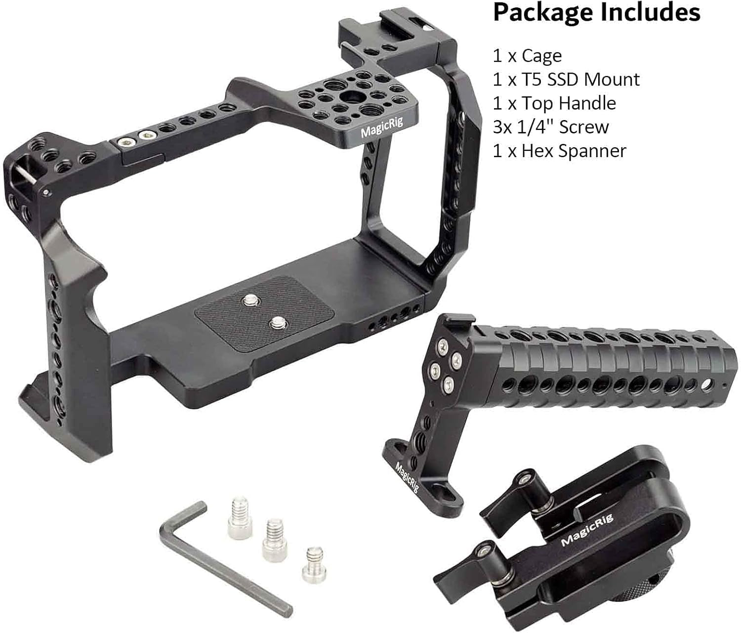 Full Cage Kit for Blackmagic Pocket Cinema Camera 6K Pro, with Cheese Top Handle, SSD Mount Clamp Holder, Cold Shoe Mount, Camera Cage Rig Compatible with BMPCC 6K Pro