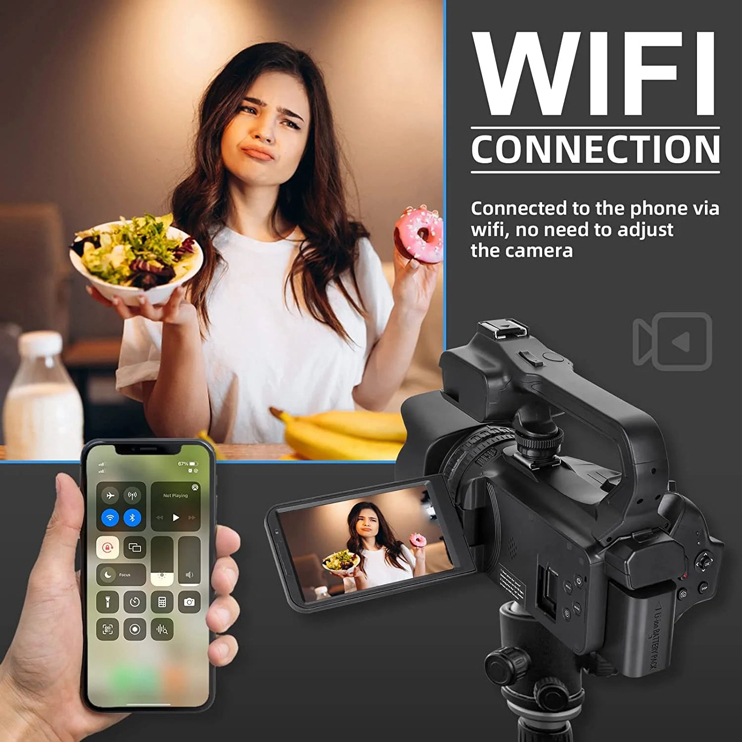 Video Camera, 4K Camcorder 64MP Digital Camera with Manual Focus, 4.0" Touch Screen 18X Digital Zoom Vlogging Camera for Youtube, with Wifi, Remote Control, 32GB SD Card and Batteries