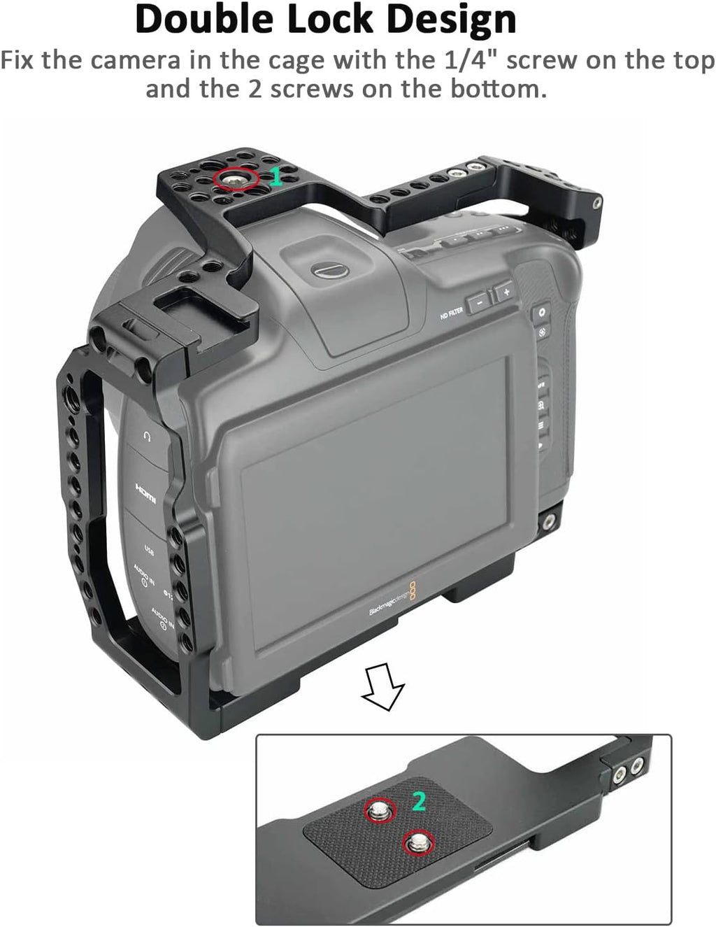 Full Cage Kit for Blackmagic Pocket Cinema Camera 6K Pro, with Cheese Top Handle, SSD Mount Clamp Holder, Cold Shoe Mount, Camera Cage Rig Compatible with BMPCC 6K Pro