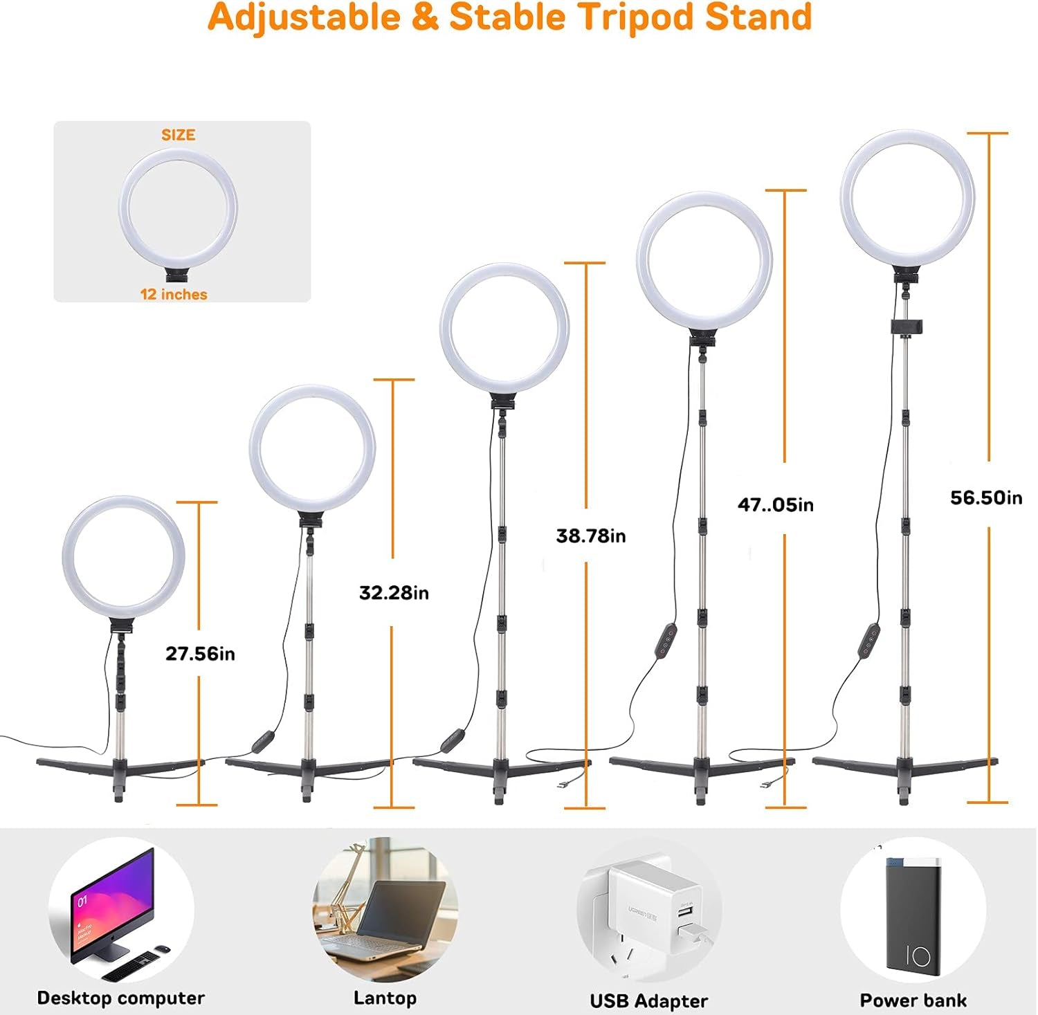 12" Selfie Ring Light Adjustable Tripod Stand 44" & Phone Holder for Live Stream/Makeup, Upgraded Dimmable LED Ringlight for Tiktok/Youtube/Zoom/Photography, Compatible with Iphone & Android