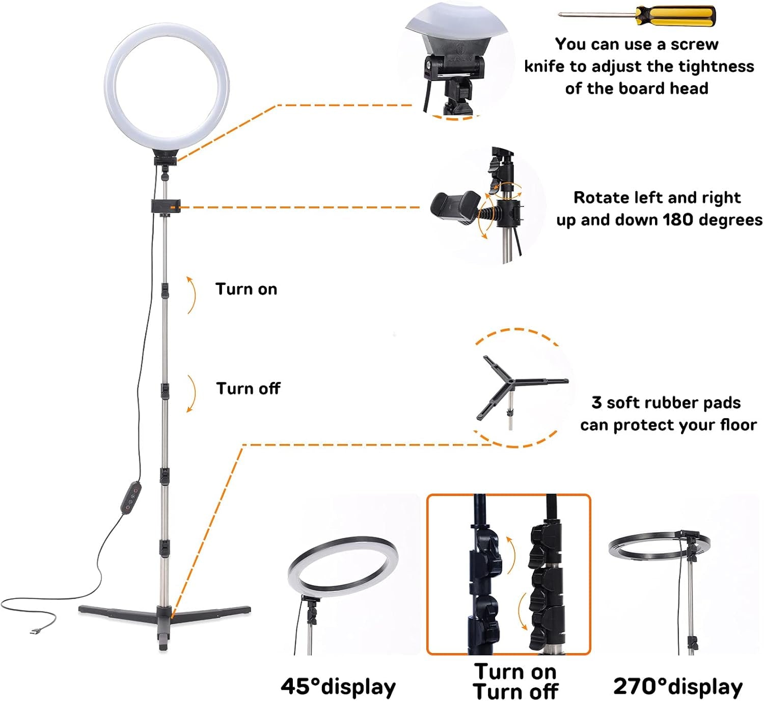 12" Selfie Ring Light Adjustable Tripod Stand 44" & Phone Holder for Live Stream/Makeup, Upgraded Dimmable LED Ringlight for Tiktok/Youtube/Zoom/Photography, Compatible with Iphone & Android