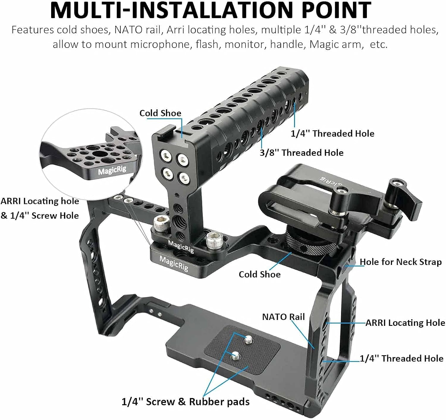 Full Cage Kit for Blackmagic Pocket Cinema Camera 6K Pro, with Cheese Top Handle, SSD Mount Clamp Holder, Cold Shoe Mount, Camera Cage Rig Compatible with BMPCC 6K Pro
